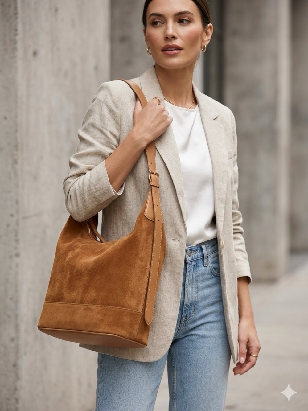 Classic Suede Hobo Bag in Cognac